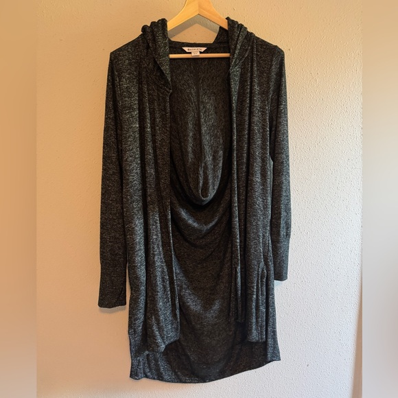 Athleta Harmony Wrap Cardigan Medium Petite Dark Gray Hooded Open Front Duster - Picture 4 of 13